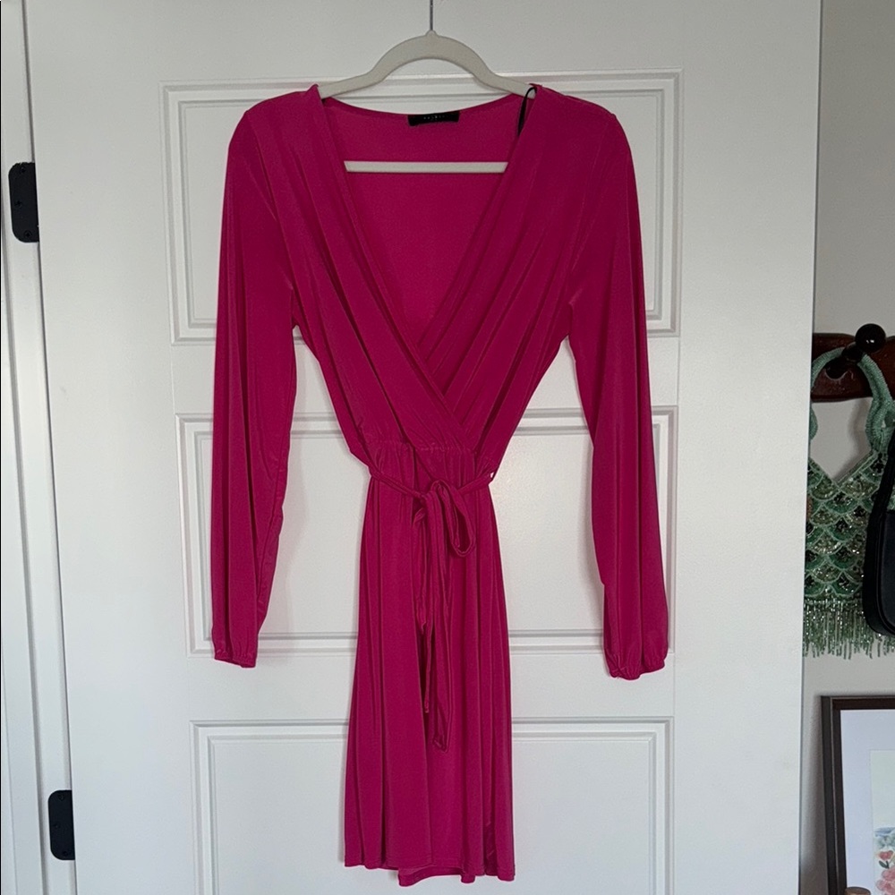 21 Saints Vibrant Pink Long Sleeve Wrap Dress
